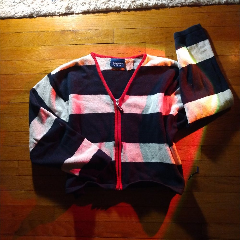 Liz Claiborne Sport zip-up striped cardigan knitted sweater